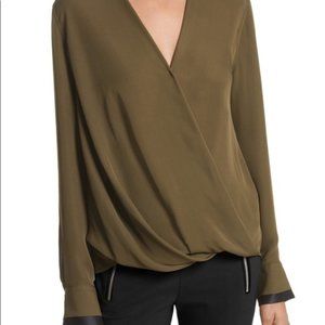Rag & Bone Victor 100% Silk Blouse in Dark Olive